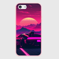 Чехол для iPhone 5/5S матовый Синтвейв закат с автомобилем