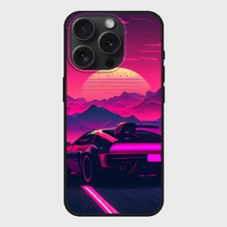 Чехол силиконовый для Apple iPhone 15 Pro Мax матовый Синтвейв закат с автомобилем