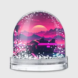 Игрушка Снежный шар Синтвейв закат с автомобилем