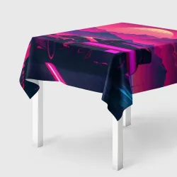 Скатерть 3D Синтвейв закат с автомобилем