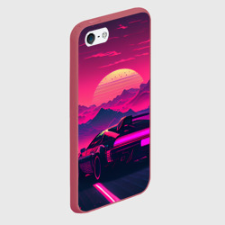 Чехол для iPhone 5/5S матовый Синтвейв закат с автомобилем - фото 2