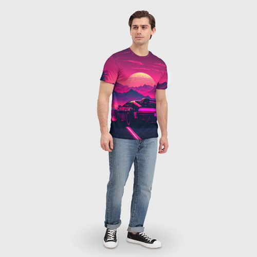 Мужская футболка 3D Синтвейв закат с автомобилем, цвет 3D печать - фото 5