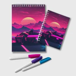 Блокнот Синтвейв закат с автомобилем