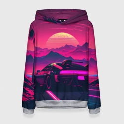 Женская толстовка 3D Синтвейв закат с автомобилем