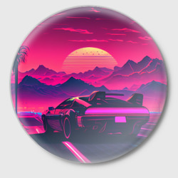 Значок Синтвейв закат с автомобилем