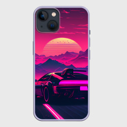 Чехол для iPhone 14 Синтвейв закат с автомобилем