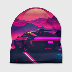 Шапка 3D Синтвейв закат с автомобилем