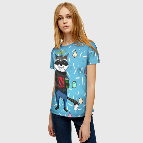 Женская футболка 3D Енот с нимбом - фанат Доты, цвет 3D печать - фото 3