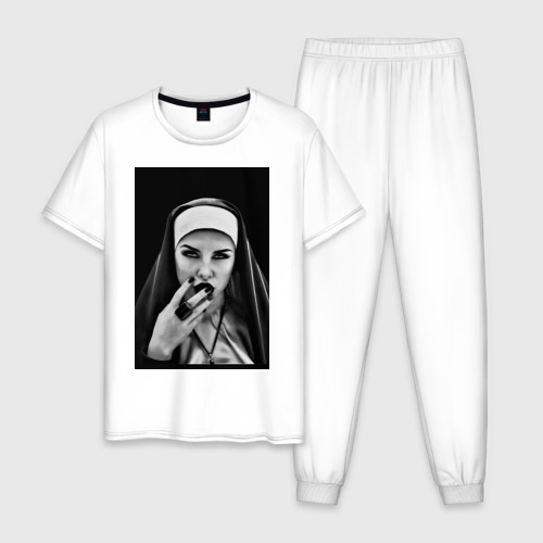 Мужская пижама хлопок Готическая монахиня, цвет белый