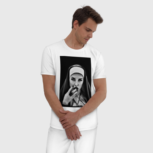 Мужская пижама хлопок Готическая монахиня, цвет белый - фото 3
