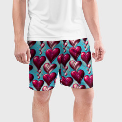 Мужские шорты спортивные Паттерн красные абстрактные сердца - фото 2