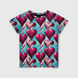 Детская футболка 3D Паттерн красные абстрактные сердца
