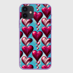 Чехол для iPhone 12 Mini паттерн красные абстрактные сердца