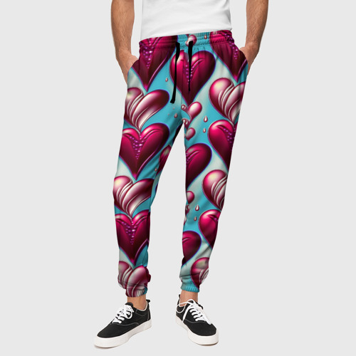 Мужские брюки 3D Паттерн красные абстрактные сердца, цвет 3D печать - фото 4