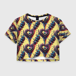 паттерн яркие сердца – Женская футболка Crop-top 3D с принтом купить