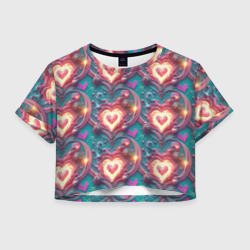 паттерн пылающие сердца – Женская футболка Crop-top 3D с принтом купить