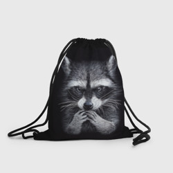Рюкзак-мешок 3D Енот на черном фоне