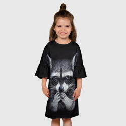 Детское платье 3D Енот на черном фоне - фото 2