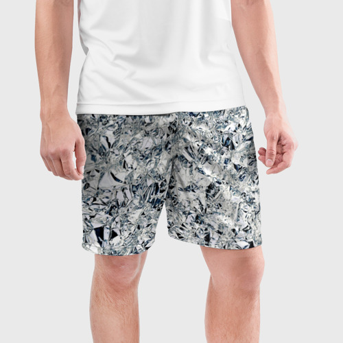 Мужские шорты спортивные Сверкающие кристаллы серебра, цвет 3D печать - фото 3