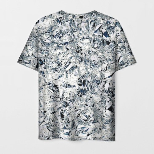 Мужская футболка 3D с принтом Сверкающие кристаллы серебра, вид сзади #1