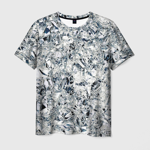 Мужская футболка 3D с принтом Сверкающие кристаллы серебра, вид спереди #2