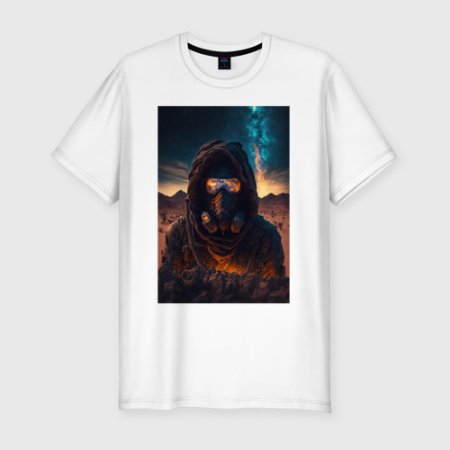 Мужская футболка приталенная из хлопка с принтом Космический странник, вид спереди №1