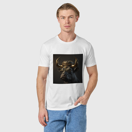 Мужская футболка хлопок с принтом Король полей - бык, фото на моделе #1