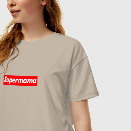 Женская футболка хлопок Oversize Superмама, цвет миндальный - фото 3