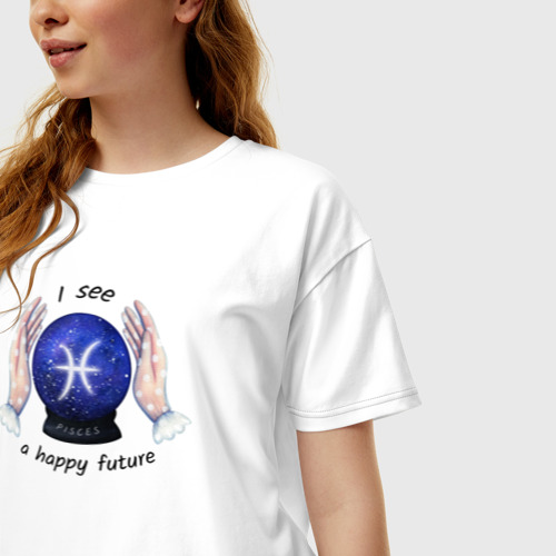 Женская футболка хлопок Oversize Гороскоп для знака зодиака рыбы - фото 3