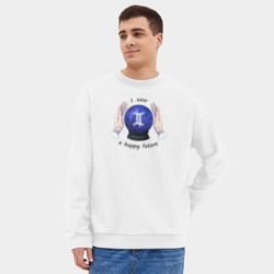 Мужской свитшот oversize без начеса хлопок Гороскоп для знака зодиака близнецы - фото 2