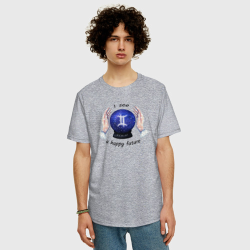 Мужская футболка хлопок Oversize Гороскоп для знака зодиака близнецы, цвет меланж - фото 3