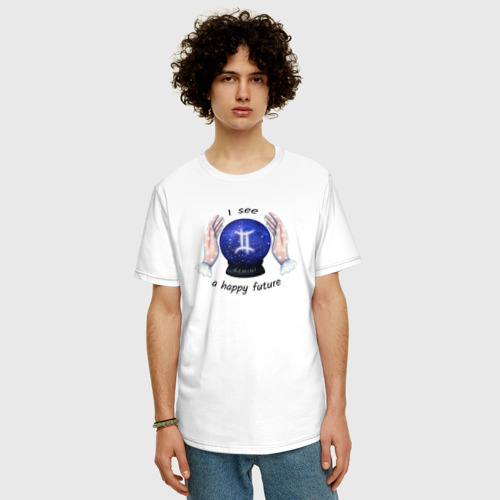 Мужская футболка хлопок Oversize Гороскоп для знака зодиака близнецы, цвет белый - фото 3