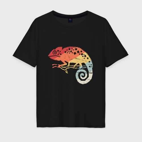 Мужская футболка хлопок Oversize с принтом Красочный хамелеон, вид спереди #2