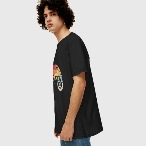 Мужская футболка хлопок Oversize с принтом Красочный хамелеон, вид сбоку #3