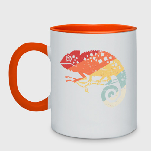 Кружка двухцветная Красочный хамелеон, цвет белый + оранжевый