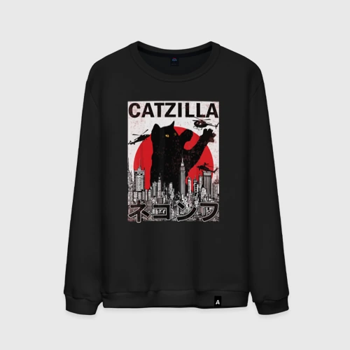 Мужской свитшот хлопок Catzilla in Tokyo мем