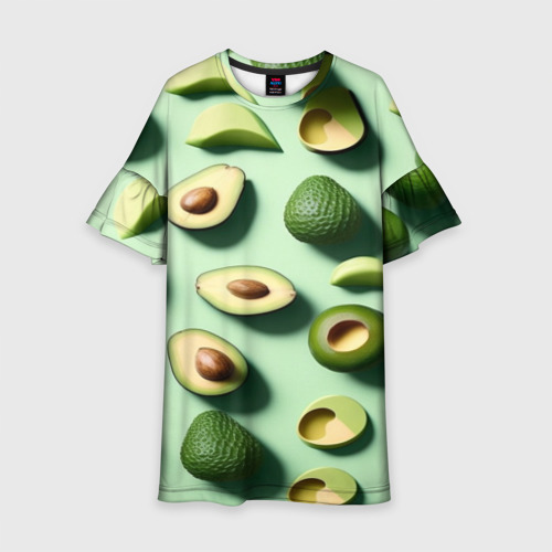 Детское платье 3D с принтом Сочный авокадо, вид спереди #2