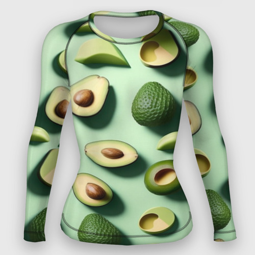Женский рашгард 3D с принтом Сочный авокадо, вид спереди #2