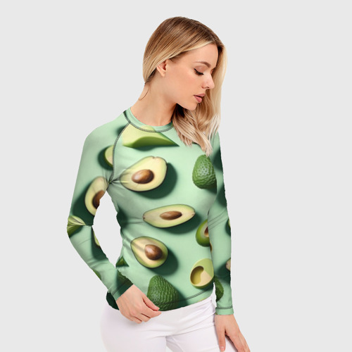 Женский рашгард 3D с принтом Сочный авокадо, фото на моделе #1