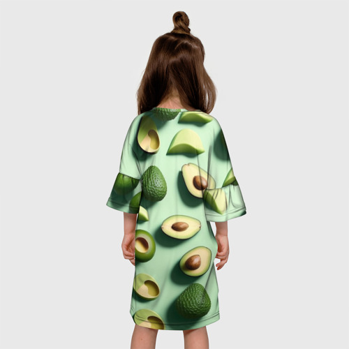 Детское платье 3D с принтом Сочный авокадо, вид сзади #2