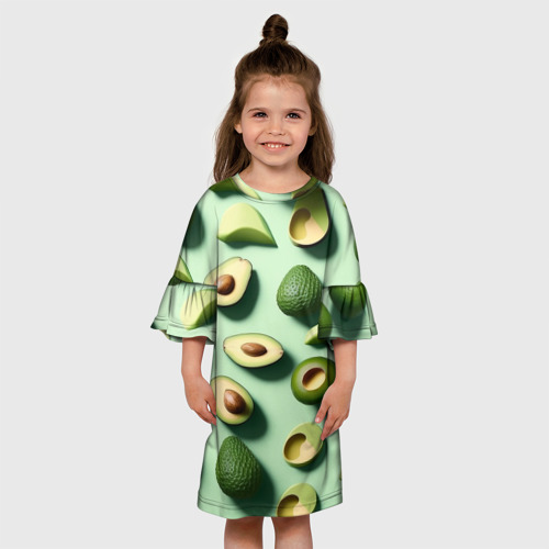 Детское платье 3D с принтом Сочный авокадо, вид сбоку #3