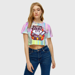 Женская футболка Crop-top 3D Енот с бензопилой - фото 2