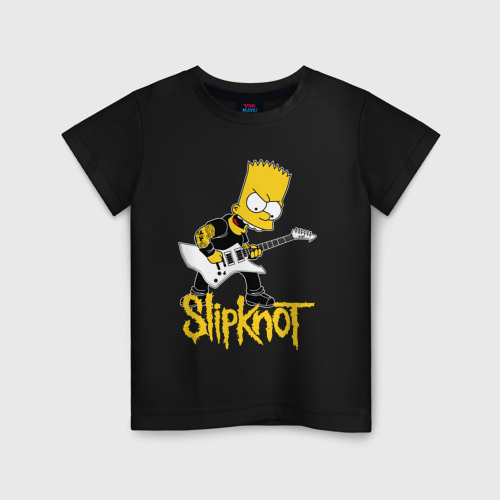 Детская футболка из хлопка с принтом Slipknot Барт Симпсон рокер, вид спереди №1