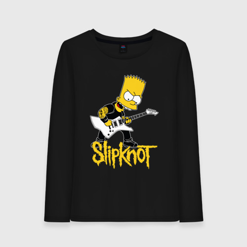Женский лонгслив хлопок с принтом Slipknot Барт Симпсон рокер, вид спереди #2