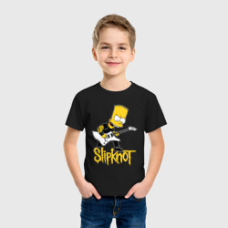 Футболка с принтом Slipknot Барт Симпсон рокер для ребенка, вид на модели спереди №2. Цвет основы: черный