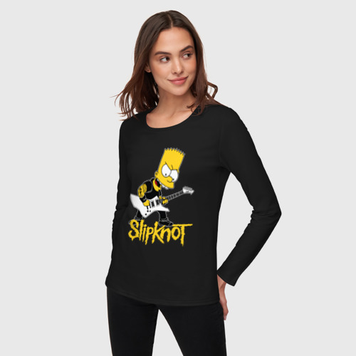Женский лонгслив хлопок с принтом Slipknot Барт Симпсон рокер, фото на моделе #1