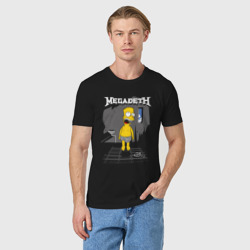 Футболка с принтом Megadeth Барт Симпсон для женщины, вид на модели спереди №2. Цвет основы: черный
