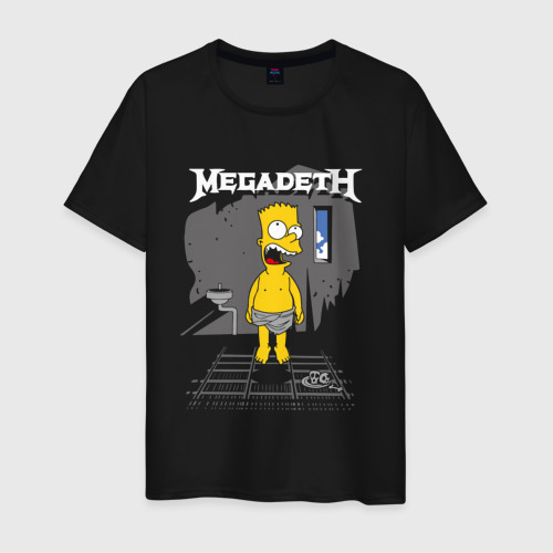 Мужская футболка из хлопка с принтом Megadeth Барт Симпсон, вид спереди №1