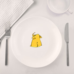 Набор: тарелка кружка с принтом Желтый слон обиделся для любого человека, вид спереди №4. Цвет основы: белый