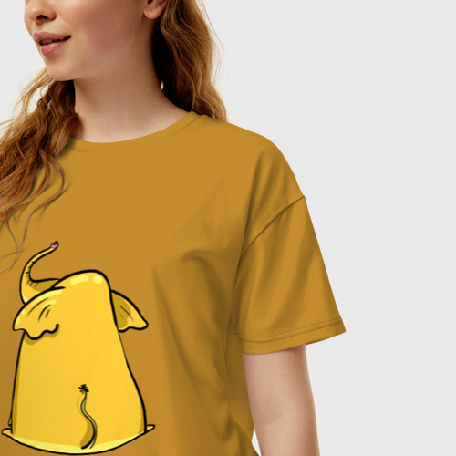 Женская футболка хлопок Oversize с принтом Желтый слон обиделся, фото на моделе #1